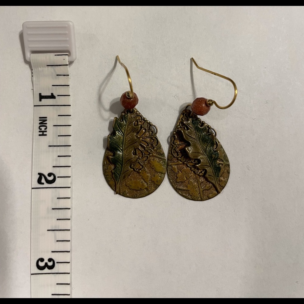 Artisan Fall leaf brass Drop Earrings